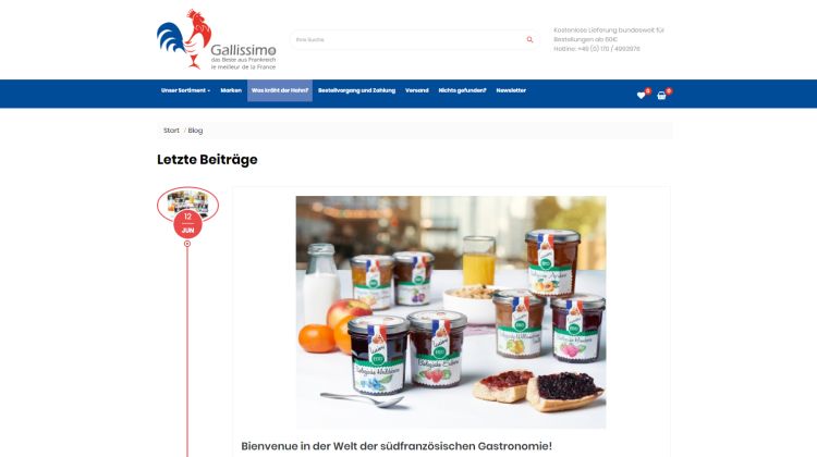 Der Onlineshop Gallissimo ist jedem Liebhaber von typisch französischen Produkten gewidmet. Screenshot - Tutti i sensi