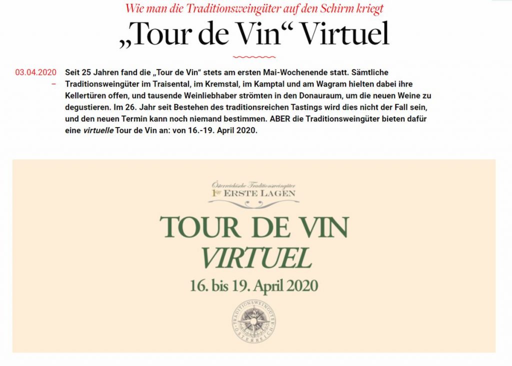 Virtuelle „Tour de Vin“- Online Weine der Österreichischen Traditionsweingütern verkosten
