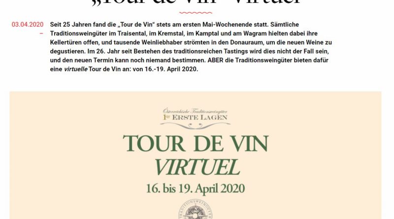 Virtuelle „Tour de Vin“- Online Weine der Österreichischen Traditionsweingütern verkosten