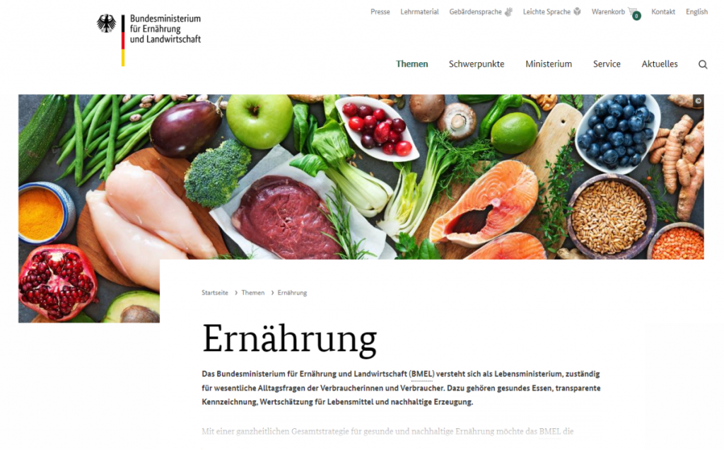 Webseite BMEL - Thema Ernährung - Screenshot Tutti i sensi