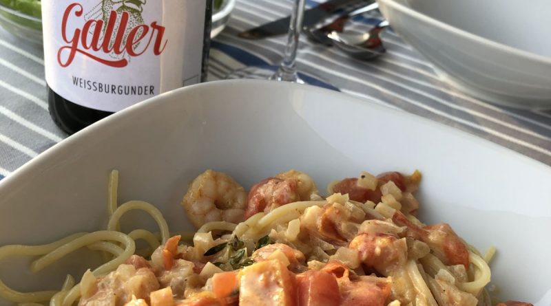 Rezept vom Bio-Weingut Galler – Spaghetti mit Garnelen und Weinsoße - Foto: Weingut Galler