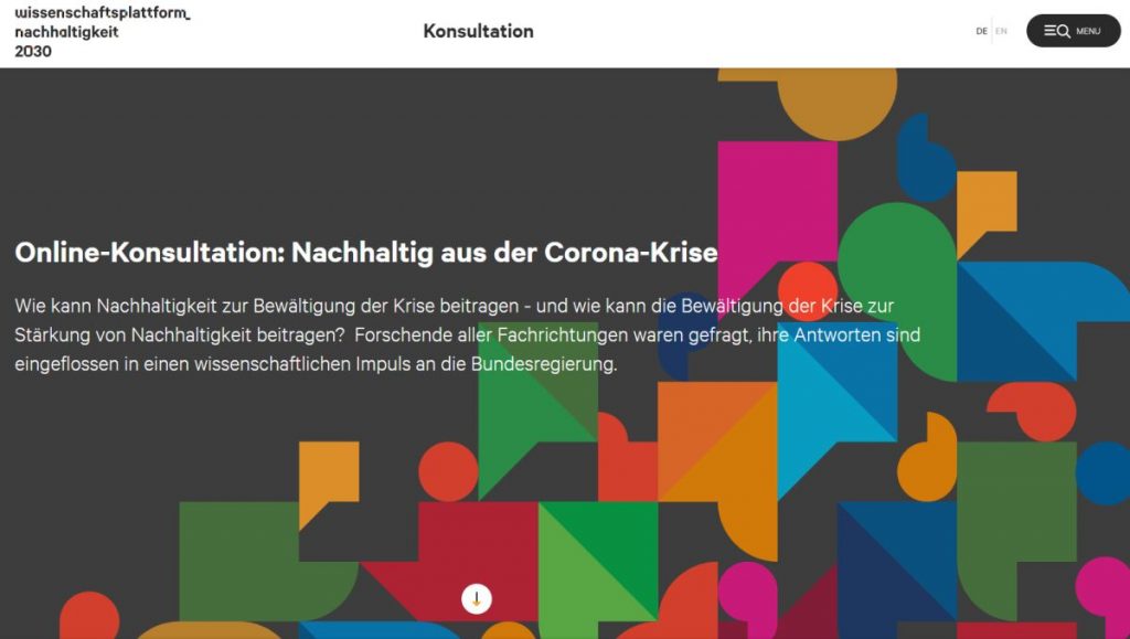 Wissenschaftsplattform Nachhaltigkeit 2030 – Corona-Krise als Signal für die Zukunft begreifen - Screenshot Tutti i sensi