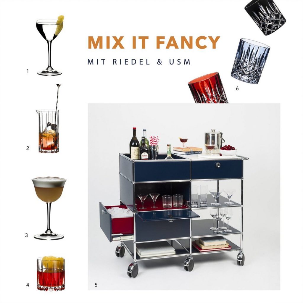 Riedel und USM Barwagen und Equipment